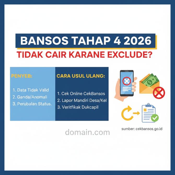 Thumbnail: Penyebab dan Cara Usul Ulang Bansos Tahap 4 2026 yang Tidak Cair Karena Status Exclude